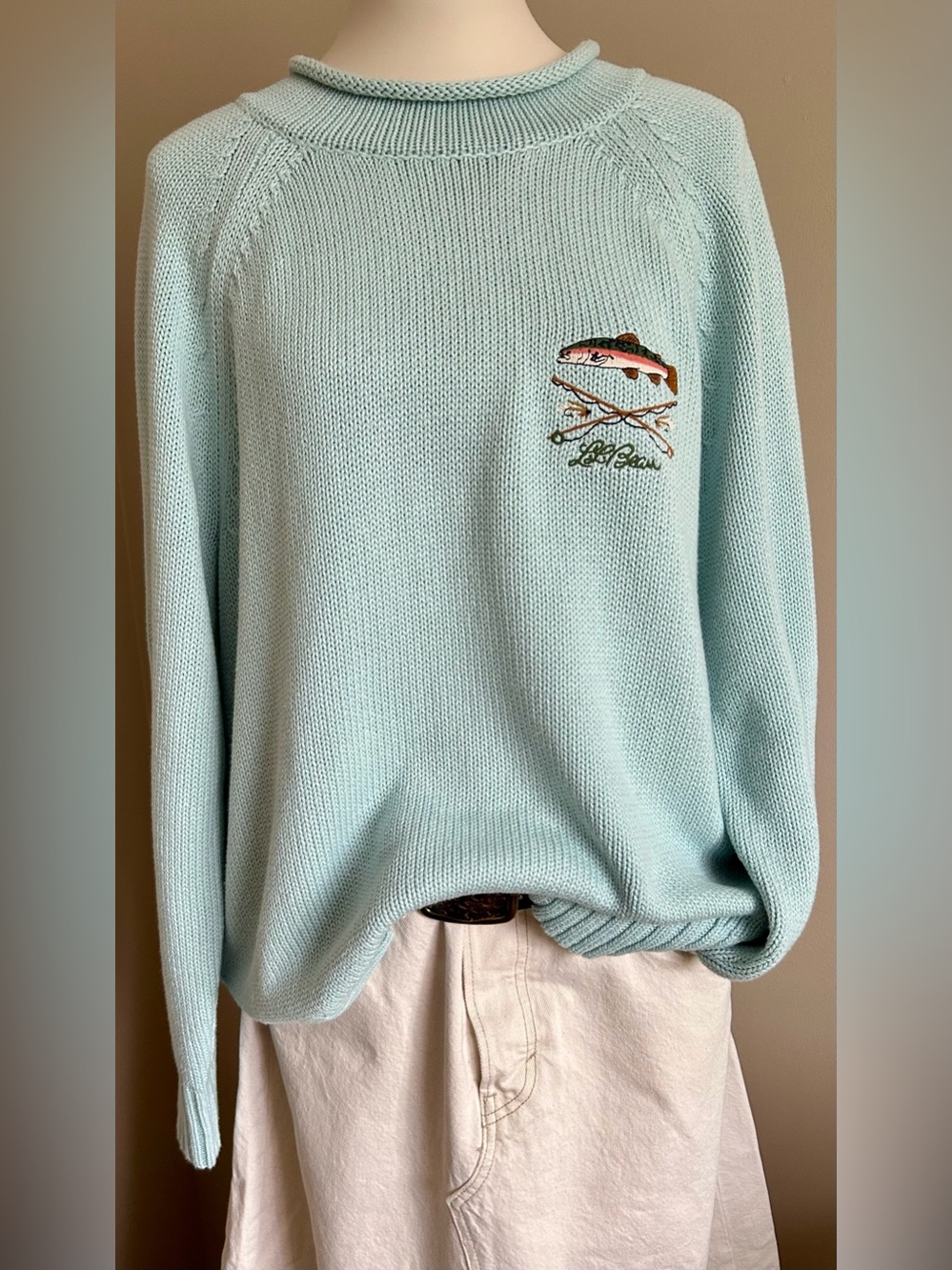 NWT- LL Bean Signature Organic Cotton Roll-Neck Logo’d Sweater - Picture 4 of 10